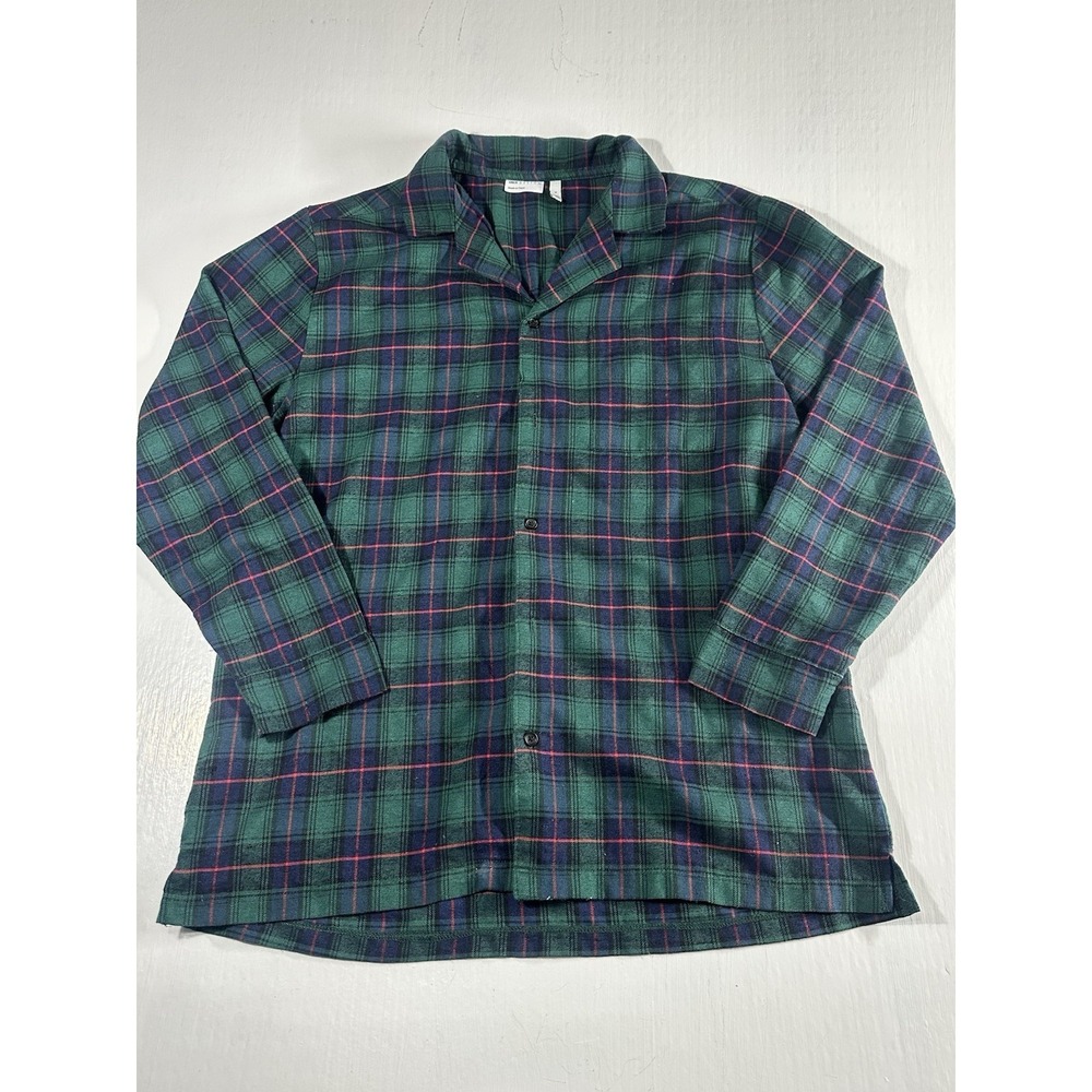 Women's Plaid Flannel Shirt Green Blue Button Up Long Sleeve Casual